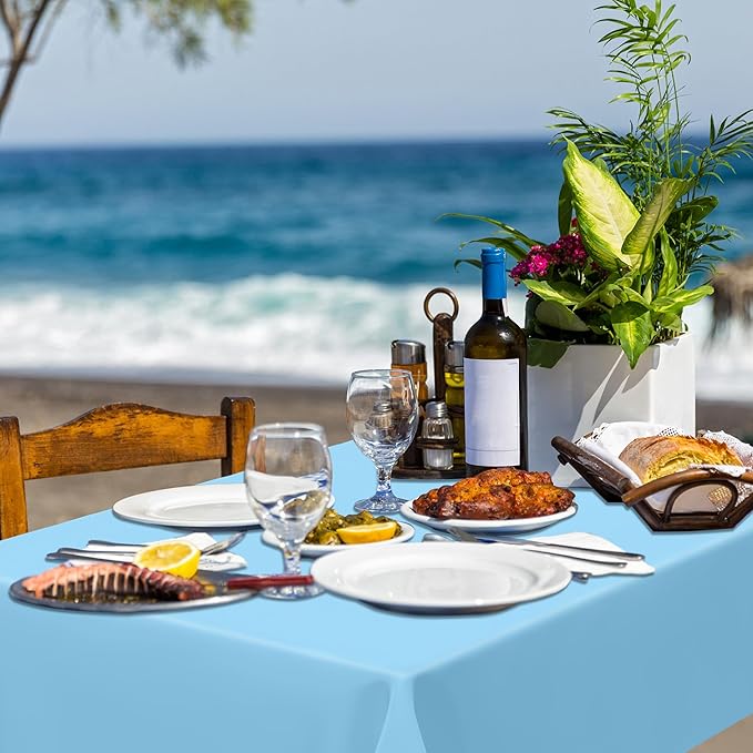 4 PCS SkyBlue Plastic Tablecloth, 54" x 108" Waterproof Picnic Table Cover for Indoor Outdoor, Disposable Stain Resistant Table Cloth of Baptism Decorations, Picnic Camping Party Essentials