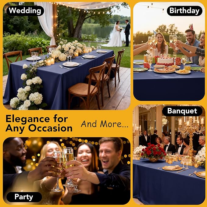 6-Pack Navy Blue Tablecloths for Square Tables, 54 x 54 Inches, Stain-Resistant Polyester Fabric for 2 Foot Tables - Washable Table Covers for Weddings, Banquets, Birthday Parties, Events