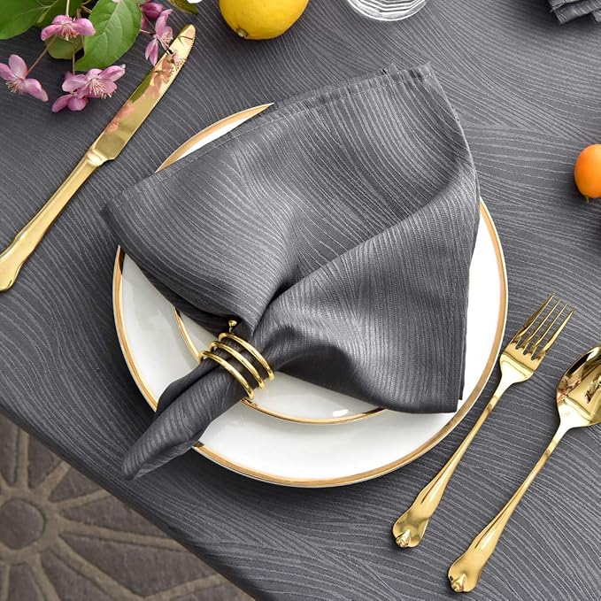 maxmill Jacquard Cloth Napkins 20 x 20 Inch Swirl Pattern 4 Packs Charcoal Solid Washable Polyester Comfortable for Family Dinners Weddings Parties and Banquets