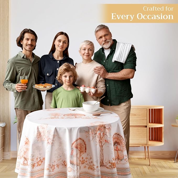Maison d' Hermine Table Cloth Round Table 100% Cotton 63 Inches Fall Tablecloth Reusable Everyday Use for Thanksgiving Christmas Decorations Dining Farmhouse Party (Giving Thanks)
