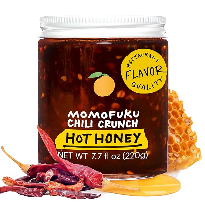 Momofuku Hot Honey Chili Crunch by David Chang 7.7 oz, Oil with Premium Wildflower Honey, Garlic and Shallots, Chili Crisp for Cooking, as Sauce or Topping