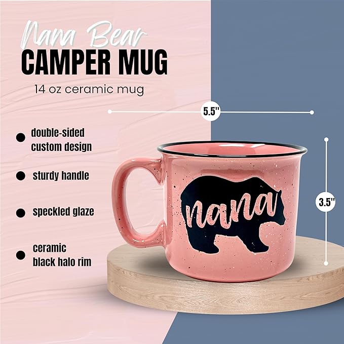 Brooke & Jess Designs Nana and Papa Bear 15 oz Cute Coffee Mug for Grandma, Grandmother - Grandma Gifts, Mother's Day, Christmas, Birthday (Nana Bear Coral and Papa Bear Dark Blue Gift Set)
