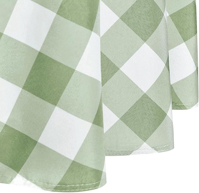 Hiasan Checkered Round Tablecloth 120 Inch - Waterproof Stain and Wrinkle Resistant Washable Fabric Table Cloth for Dining Room Party Outdoor Picnic,Sage Green and White