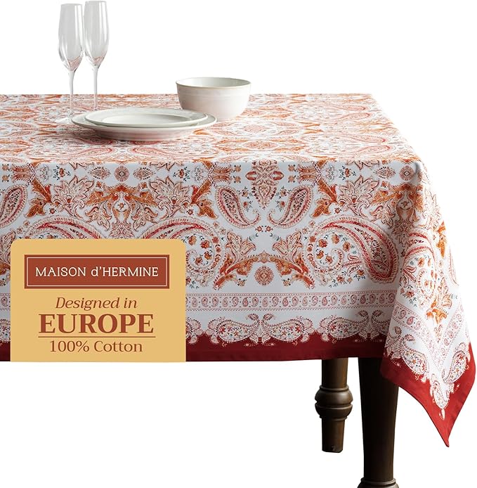 Maison d' Hermine Table Cloth Square Table 100% Cotton 54 x 54 Inches Fall Tablecloth Reusable Everyday Use for Thanksgiving Christmas Decorations Dining Farmhouse Party (Orient)