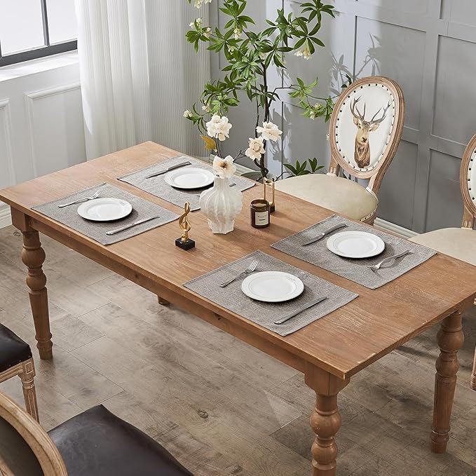 BALCONY & FALCON Placemats Set of 4 Faux Linen Cloth Place Mats Washable Waterproof Wrinkle Resistant Table Placemats for Dining Kitchen Farmhouse Indoor & Outdoor Use(Taupe Gray, 13.8”x 17.7”