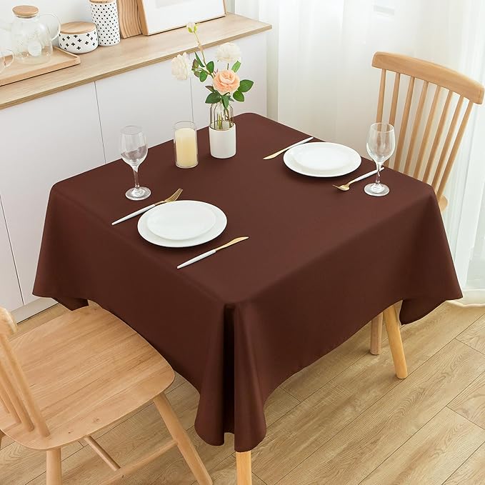 2 Pack Square Table Cloth 52X52 Inch Chocolate Washable Fabric Tablecloth Polyester Solid Dining Table Cover for Birthday Party Dinner Holiday Outdoor Indoor