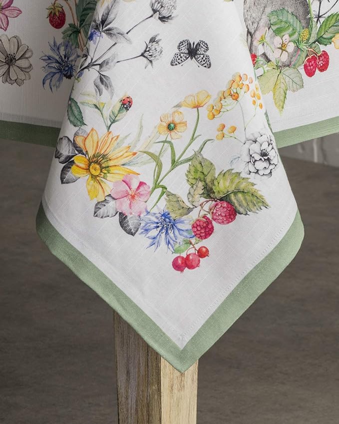 Maison d' Hermine Table Cloth Square Table 100% Cotton 60 x 60 Inches Tablecloth Reusable Decorative for Dining Room Farmhouse Home Valentines Day Decorations Spring Summer - Printemps