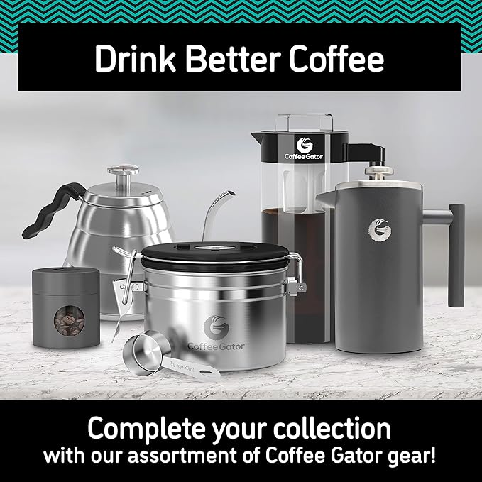 Coffee Gator Coffee Canister, 2pack 22oz Airtight Stainless Steel Kitchen Food Storage Container with Date Tracker, Scoop for Sugar, Grounds, Beans,Tea, Cereal, Flour, Cookies Jars - Gray&Silver