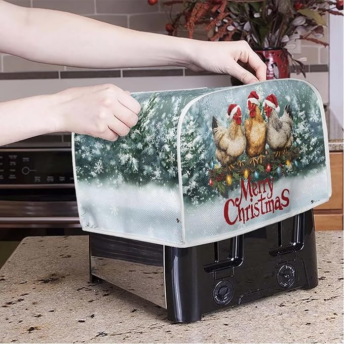 Doojoayie Merry Christmas Toaster Cover 2 Slice Dust Resistant Cover for Kitchen Small Appliance Bread Machine Protector Decorative Accessories for Xmas Home Kitchen Decor