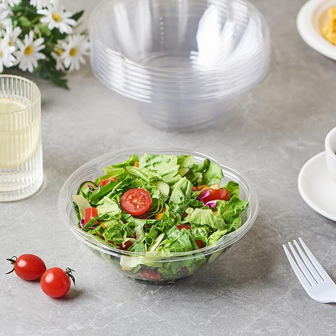 FULING 24 oz. 150 Sets Clear Plastic Salad Bowls with Airtight Lids Disposable To Go Mixing Containers Serving for Fruit, Quinoa, Lunch and Meal Prep