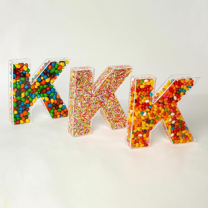 Fillable Alphabet Acrylic Tray Letter Candy Jar Reusable Party Food Jar with Magnetic Lid 10-Inch Sealed Decorative Box (I)