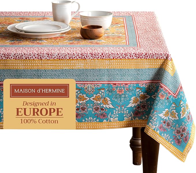 Maison d' Hermine Table Cloth Rectangle Table 100% Cotton 70 x 90 Inches Tablecloth Reusable Decorative for Dining Room Farmhouse Home Valentines Day Decorations Spring Summer - Marquise
