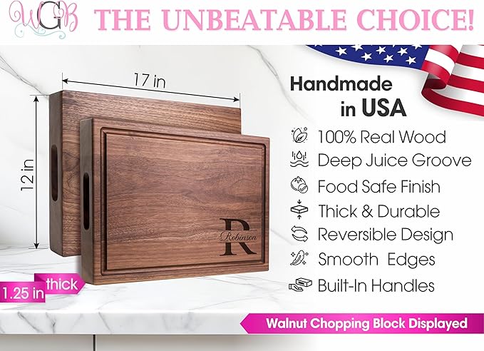 Personalized 17"x12" Extra Thick XL Chopping Block - Custom Engraved Cutting Board, Handmade Kitchen Gift for Christmas, Wedding, Anniversary, Housewarming, Couple, Parents 004
