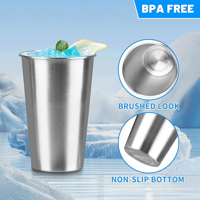 150Pack 16 oz Stainless Steel Pint Cups,Stainless Steel Cup,Pint Cup Tumbler，water Tumbler,Stackable,Reusable,BPA Free, (150)