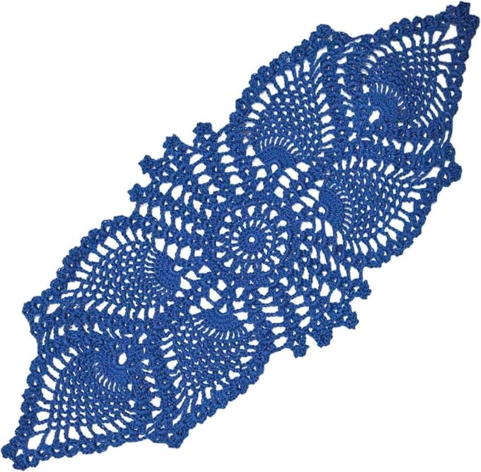 BIBITIME Crochet Lace Table Doilies Eyes Flower Doily Kitchen Vase Place Mats (Navy, 7 in x 21 in,Pack of 1PC)