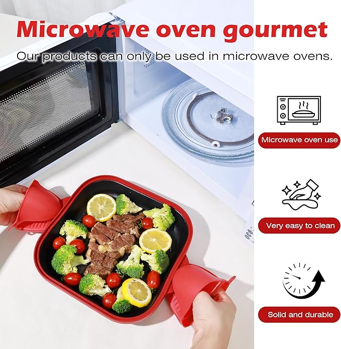 Microwave Grill Pan with Cover | Microwave Bacon Cooker | Griller & Crisper Pan for Grilling, Frying, Browning and Crisping | Microwave Cookware for Grill Meat | Dishwasher Safe for Dorms,Office,RV