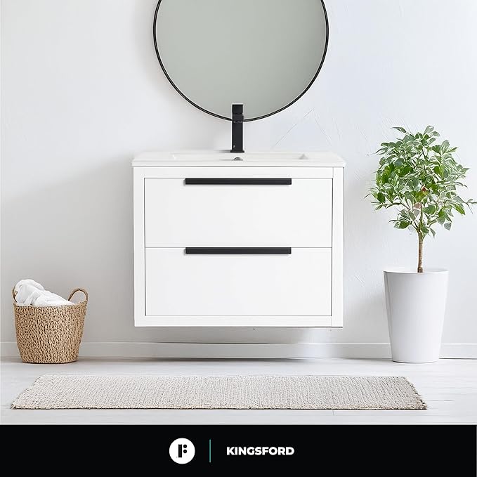 Fine Fixtures Kingsford Modern 24 Inch Bathroom Vanity with Sink, White Finish, Elegant Bathroom Vanities for Modern Homes, Stylish Storage Solutions for Bathrooms