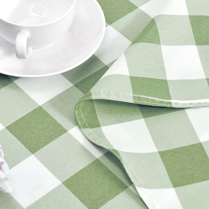 Hiasan Checkered Round Tablecloth 120 Inch - Waterproof Stain and Wrinkle Resistant Washable Fabric Table Cloth for Dining Room Party Outdoor Picnic,Sage Green and White