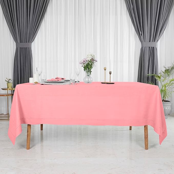 D'Moksha Homes Dusty Pink Linen Tablecloth 60 x 120 Inch - 100% Pure Linen Hemstitch Tablecloth for Rectangle Tables - Classic Hemstitch, Machine Washable Table Cloth for Valentines, Spring, Easter