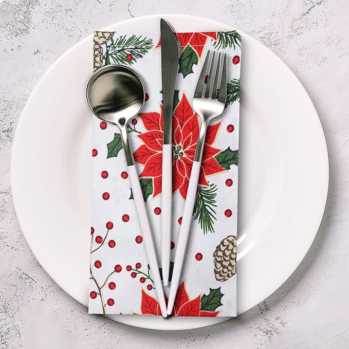 Urban Villa Cloth Napkins Set of 12(20x20)100% Cotton Dinner Napkins Cloth Washable Soft Durable Reusable Absorbent Napkins Ideal for Farmhouse Parties Hotel Lunch Restaurant Dinner Napkins-Pine Cone