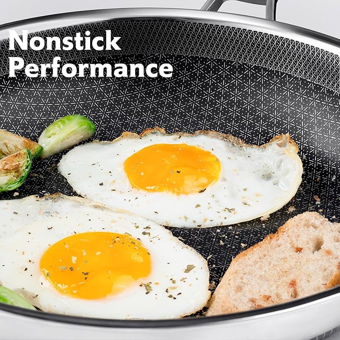 12 Inch Hybrid Nonstick Frying Pan, Stainless Steel Skillet, Dishwasher Safe, Induction & Oven Broiler Safe, PFOA-Free Non-Toxic Cookware