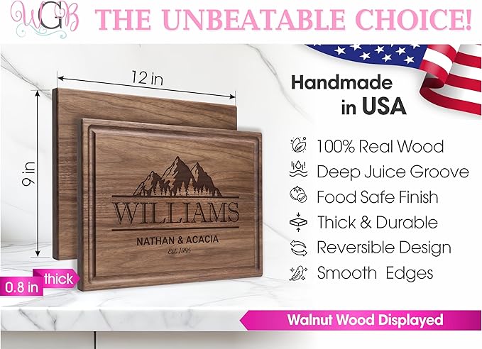Personalized Cutting Board, Custom Wedding, Anniversary or Housewarming Gift Idea, Wood Engraved Charcuterie, for Family and Friends, Adventure Mountain Design 108