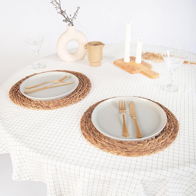 MONDAY MOOSE Plaid Farmhouse Picnic Grid Style Decoration Round Natural Stonewashed Cotton Tablecloth for Kitchen, Dining Room, Restaurant (60" Round, Charcoal Grid)