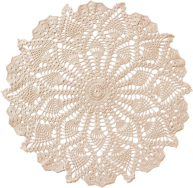 BIBITIME Lace Tablecloth Doily Handmade Crochet Placemat Women Vase Mat Kitchen Table Runner (1PC- 18 in to 20 in, Beige)