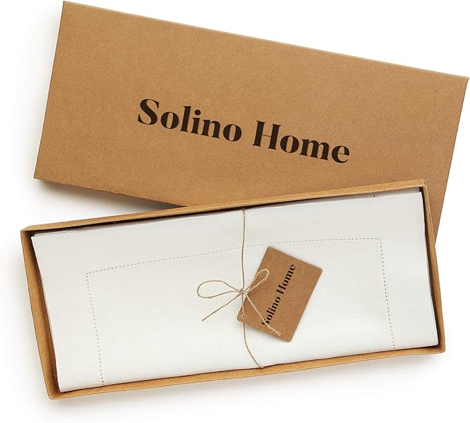 Solino Home Linen Ivory Table Runner 60 Inches - Classic Hemstitch, 100% Pure Linen Coffee Table Runner 14 x 60 Inch Ideal for Dresser Tables - Spring, Easter