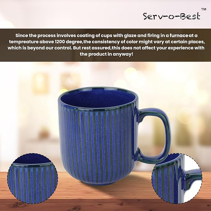 Ceramic Coffee Mugs with Handle Set – 2-Piece 11 Oz Ceramic Coffee Cups & 9" Tray, Handmade Midnight Blue Color, Microwave Safe Gift Set for Tea Lovers, Home Kitchen Décor
