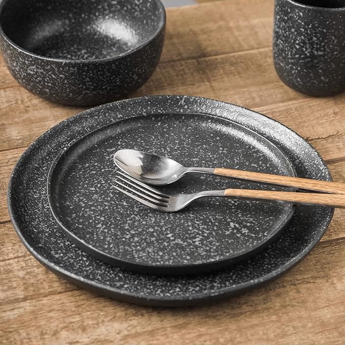 Stone Lain Stoneware Dish Set, 4 Salad Plates, Tom - Black and White