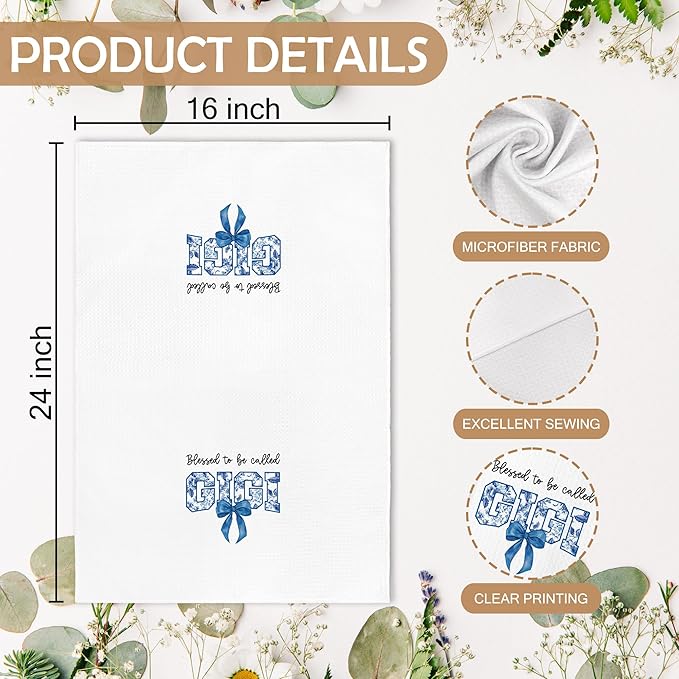 Gigi Gifts Gift for Grandma from Grandkids, Mothers Day Christmas Birthday Kitchen Gifts for Gigi, Blessed to be Called Gigi Chinoiserie Kitchen Dish Hand Tea Towels for Bathroom, 16x24 Inch