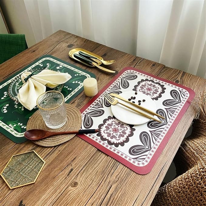 Classic Artwork Modern PU Placemats Non Slip for Dining Table Wipeable Reusable Plastic Tableware Dishwaser Home Decor(Classic-16)