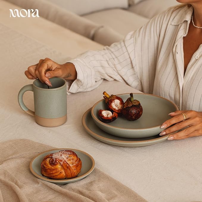 MORA Medium Mugs Set of 4, 16oz Ceramic Pottery Latte Mugs/Coffee Cups - Microwave and Dishwasher Safe - Harvest