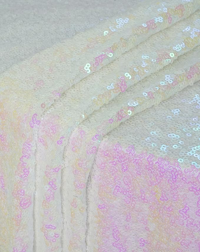 Eternal Beauty White Iridescent Tablecloth, 120 Inch Round Sequin Tablecloth for Party Cake Dessert Table Exhibition Events