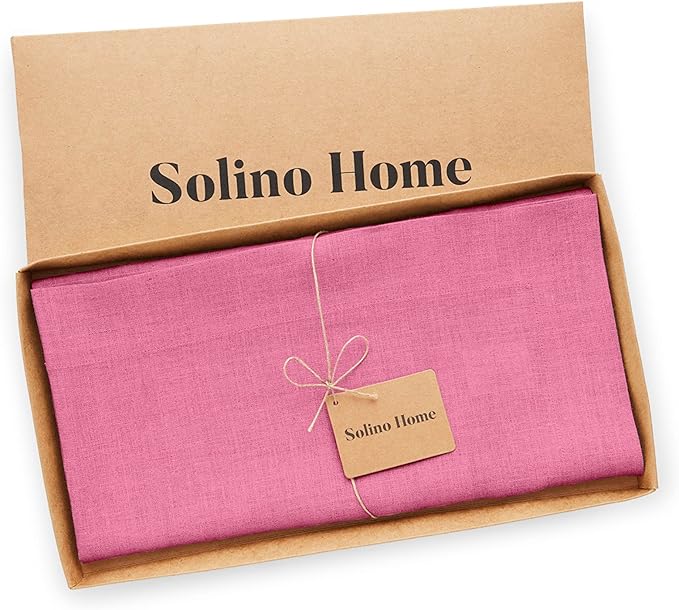 Solino Home Linen Square Tablecloth 52 x 52 Inch - 100% Pure Linen Flamingo Pink Table Throw - Fete, Machine Washable Table Cloth for Valentines, Spring, Easter