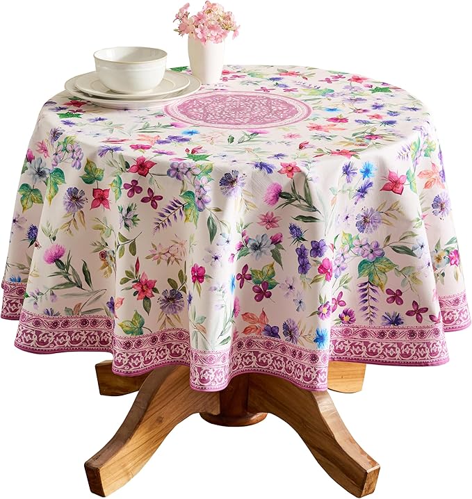 Maison d' Hermine Table Cloth Round Table 100% Cotton 63 Round Inches Tablecloth Reusable Decorative for Dining Room Farmhouse Home Valentines Day Decorations Spring Summer - Chardon