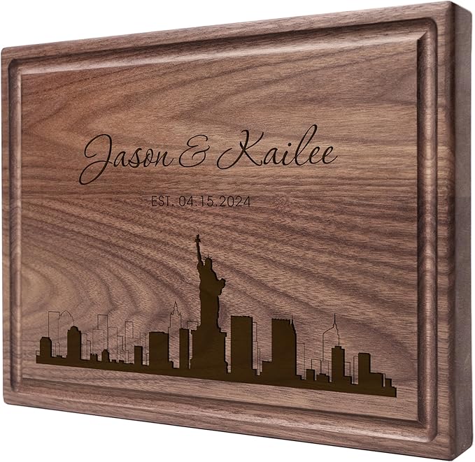 Personalized Cutting Board, Custom Wedding, Anniversary or Housewarming Gift Idea, Wood Engraved Charcuterie, for Kitchen or Chef, Major US City Skyline Design 050