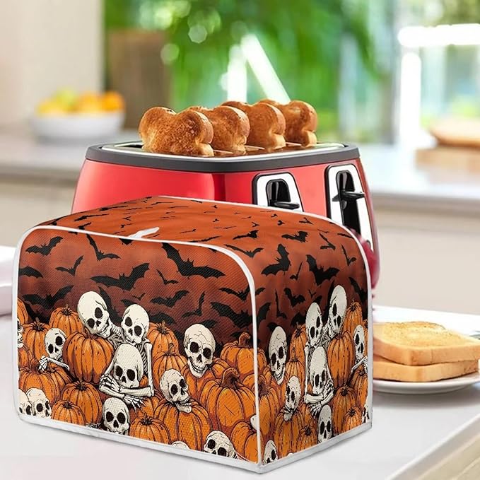 Doojoayie Skull Toaster Cover for Kitchen Decoration Hallowen Theme 2 Slice Bread Machime Cover Dust-proof Protector for Small Appliance