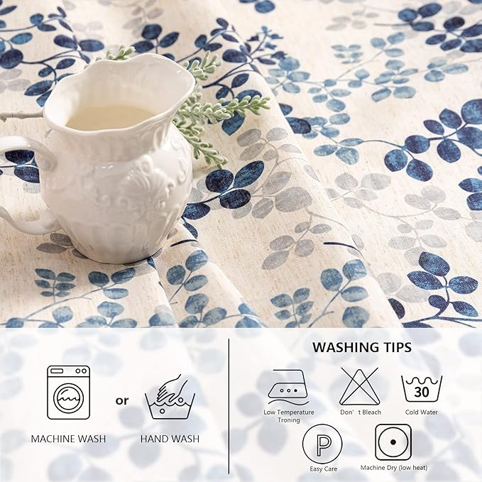 MYSKY HOME Floral Print Rectangle Tablecloth - Waterproof Linen Farmhouse Tablecloth for 8 Feet Table, 60 x 120 Inches, Blue