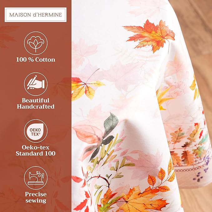 Maison d' Hermine Table Cloth Round Table 100% Cotton 63 Inches Fall Tablecloth Reusable Everyday Use for Thanksgiving Christmas Decorations Dining Farmhouse Party (Amarante)