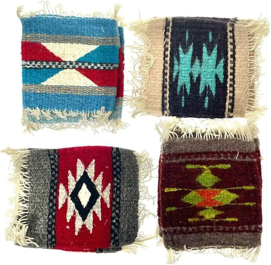 Woven Wool Coaster Set – Handwoven in Oaxaca, Mexico – Set of 4 Assorted Colors and Patterns – Artisan Made