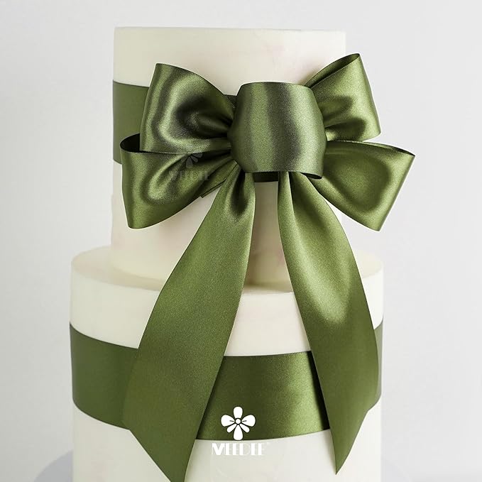 MEEDEE Moss Satin Ribbon 2 Inch Dark Green Ribbon Lux Double Faced Ribbons by 25 Yards Silk Green Satin Ribbons for Gift Wrapping, Weddings, Flower Bouquet, Holiday Decorating