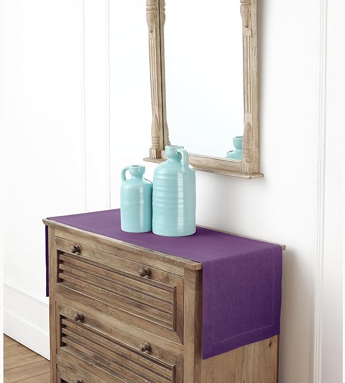 Solino Home Linen Purple Table Runner 36 Inches - Classic Hemstitch, 100% Pure Linen Coffee Table Runner 14 x 36 Inch Ideal for Dresser Tables - Winter, Spring, Easter, Valentines