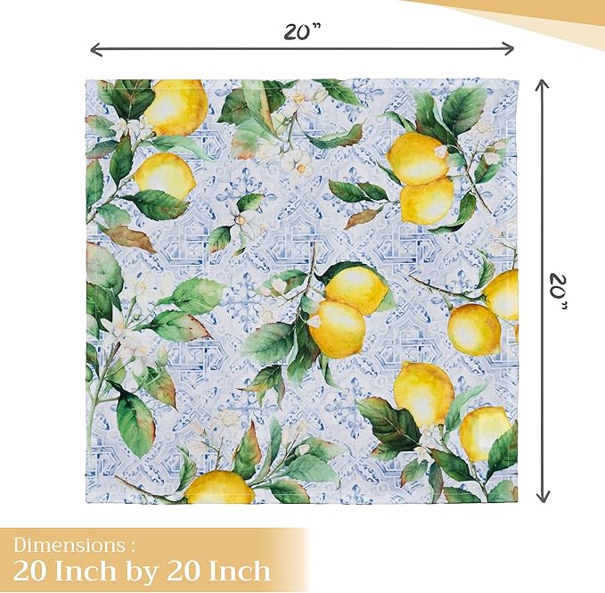 Maison d' Hermine Cloth Napkins Set of 4 100% Cotton Everyday Reusable Square Napkins Cloth Washable Dinner Party Wedding Restaurant Valentines Day Decorations Spring/Summer (Citrus, 20" x 20")