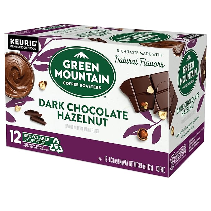 Green Mountain Coffee Roasters Dark Chocolate Hazelnut Coffee, Keurig Single Serve K-Cup Pods, 72 Count (6 Packs of 12)