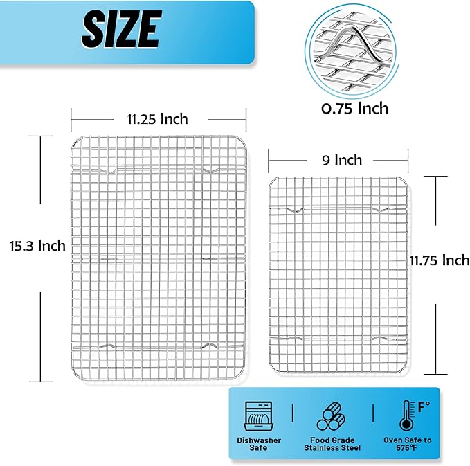 TeamFar Cooling Rack, 2 Pack Stainless Steel (15 Inch & 12 Inch) Baking Roasting Rack for Oven Baking Pan, Heavy Duty Wire Rack for Cookies Chicken Bacon, Healthy & Rust Free, Dishwasher Safe