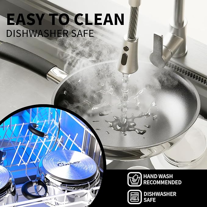 Non Stick Frying Pans, Stainless Steel Kitchen Nonstick Cookware Set of 3, 10” 11.5” 5” Pan, Compatible with All Stoves