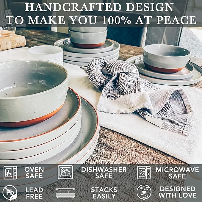 MORA Ceramic Flat Dinner Plates Set of 6, 10.5 in High Edge Dish Set - Microwave, Oven, and Dishwasher Safe, Scratch Resistant, Modern Dinnerware- Kitchen Porcelain Serving Dishes - Earl Grey