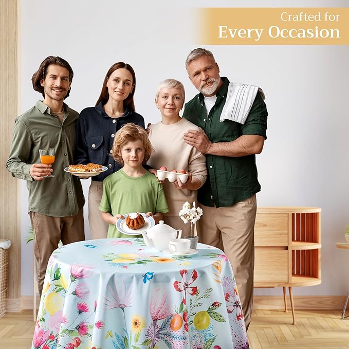 Maison d' Hermine Table Cloth Round Table 100% Cotton 63 Round Inches Tablecloth Reusable Decorative for Dining Room Farmhouse Home Valentines Day Decorations Spring Summer - Jardin D'Ete - Mint